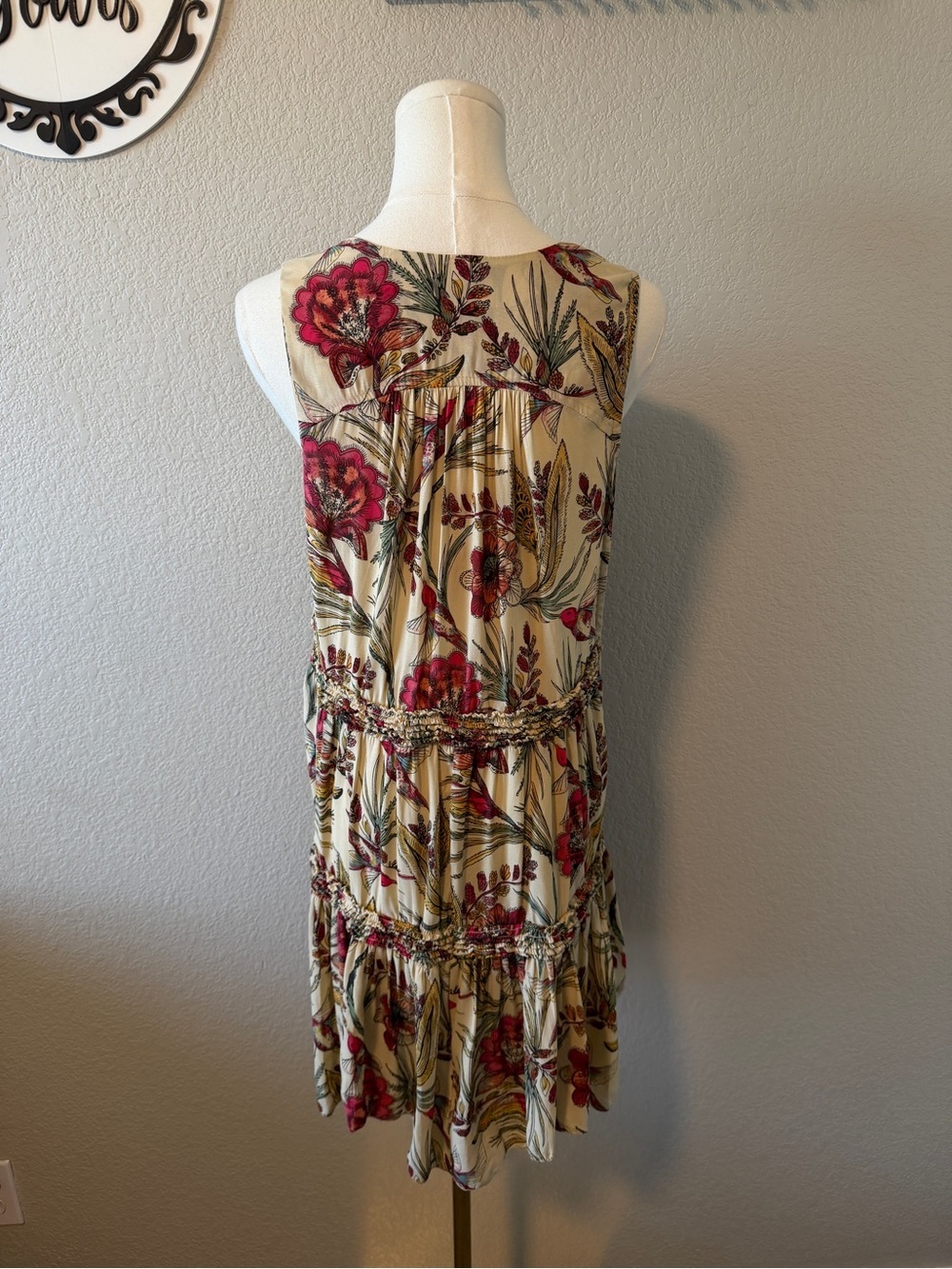 Free People Cream Floral V-Neck Peplum Camisole with Pink Accents - Picture 5 of 5